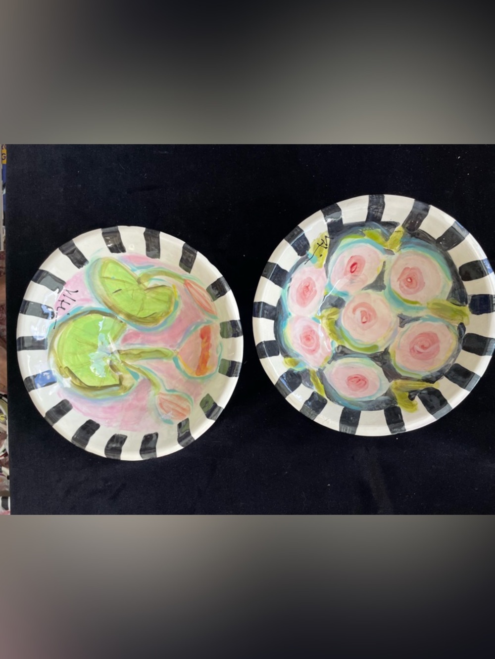 2 Handmade Painted Medium bowls Flowers 8”x3.5”Original Ceramic Pottery